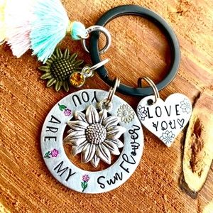 You are my Sunflower - Sunflower Keychain - Hand Stamped Keychain - Sunflower